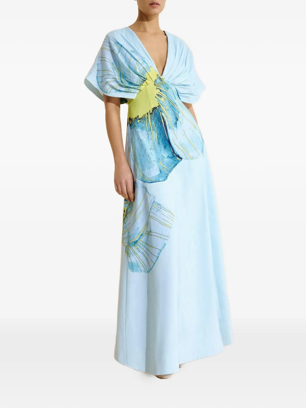 Acler Abito lungo Glamorgan a fiori con scollo a V - Blu