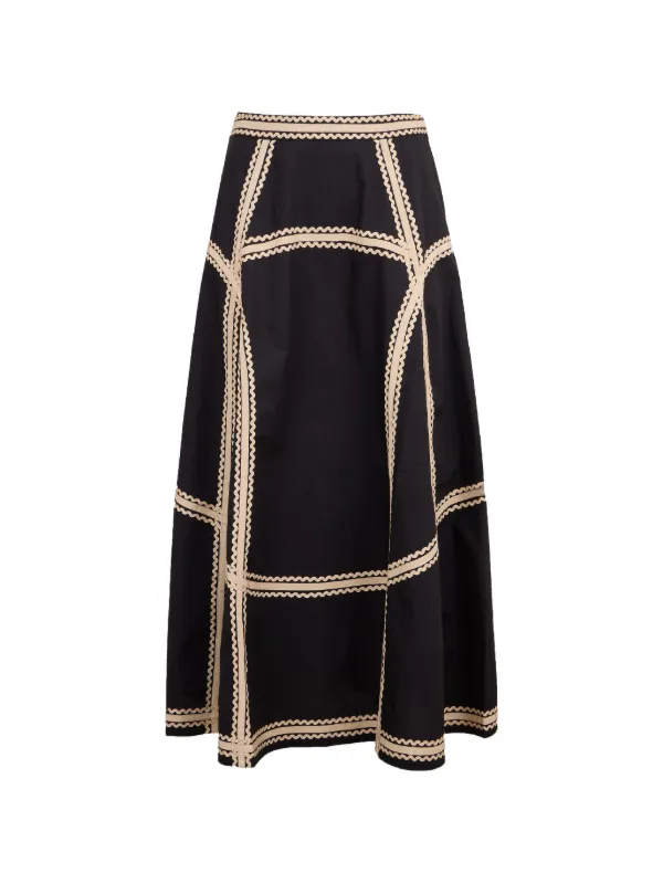 Ulla Johnson Norah A-line Trim Midi Skirt | Black | FARFETCH