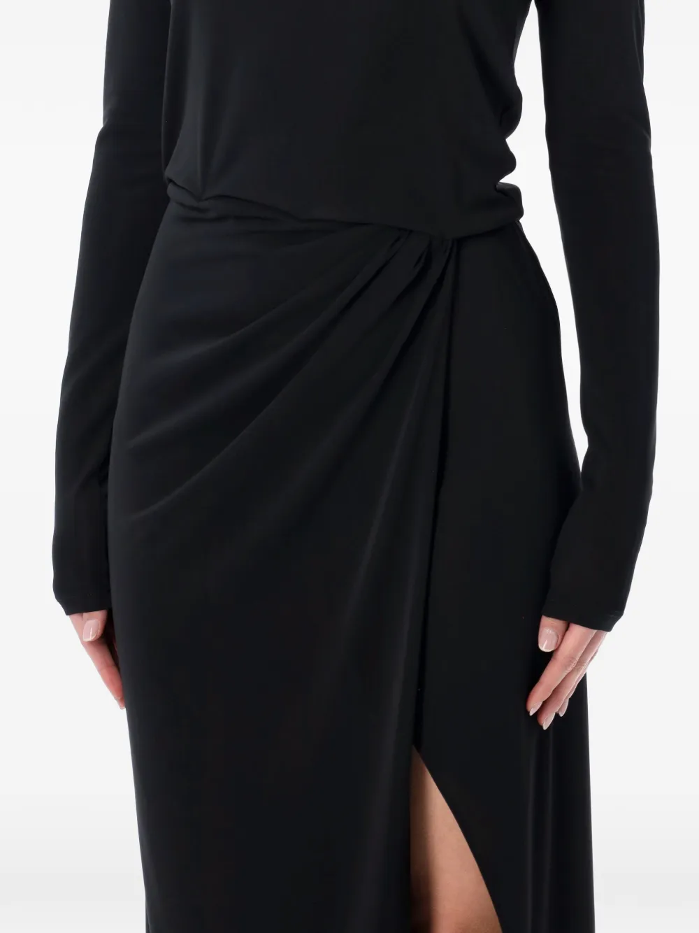 THE ANDAMANE Midi-jurk met lange mouwen en split Zwart