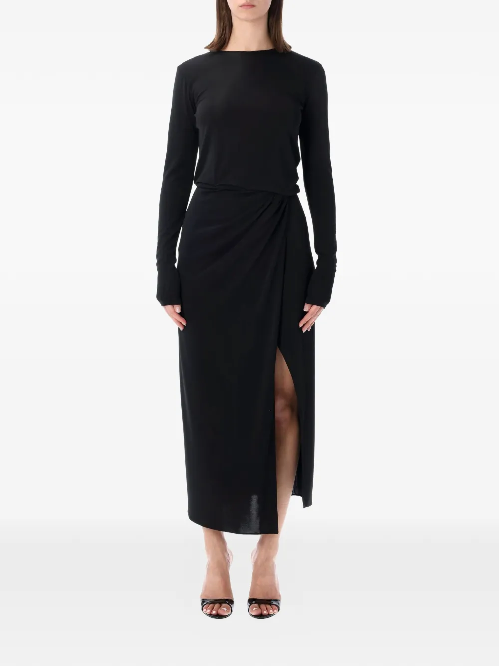 THE ANDAMANE long-sleeves slit midi dress - Nero