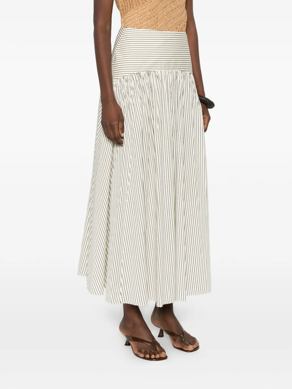  Staud Stripped Panelled Midi Skirt - Neutrals 