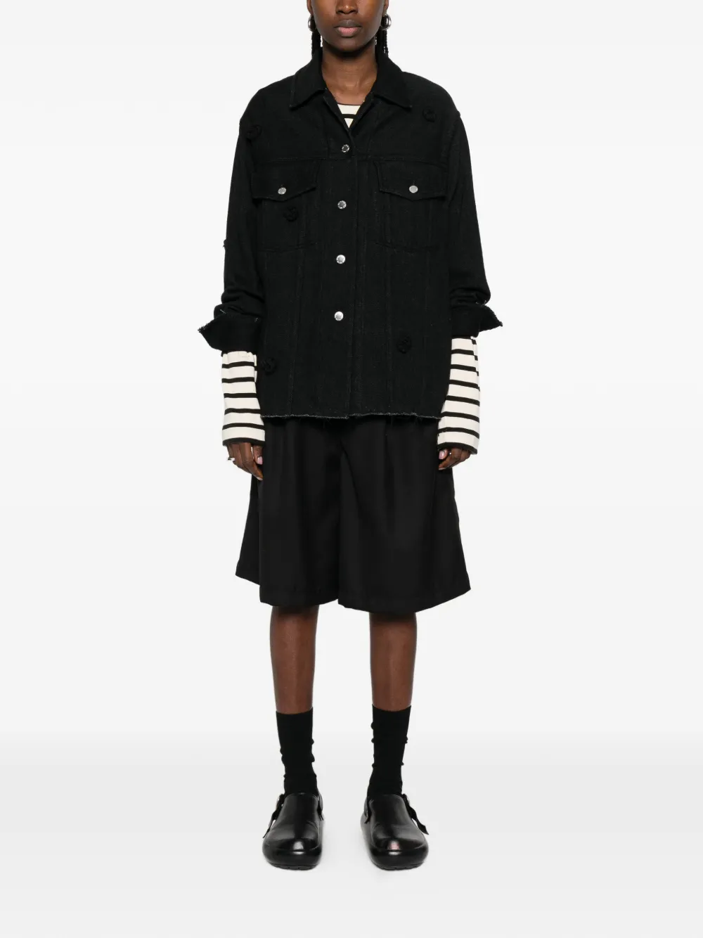  Song For The Mute 'daisy' Button Distressed Jacket - Black 