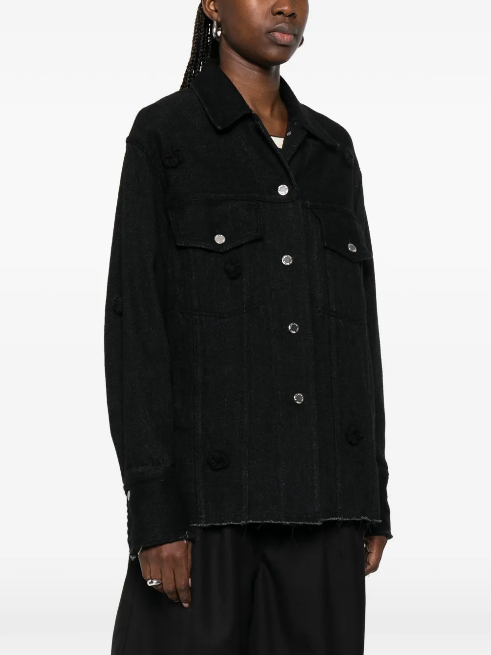  Song For The Mute 'daisy' Button Distressed Jacket - Black 