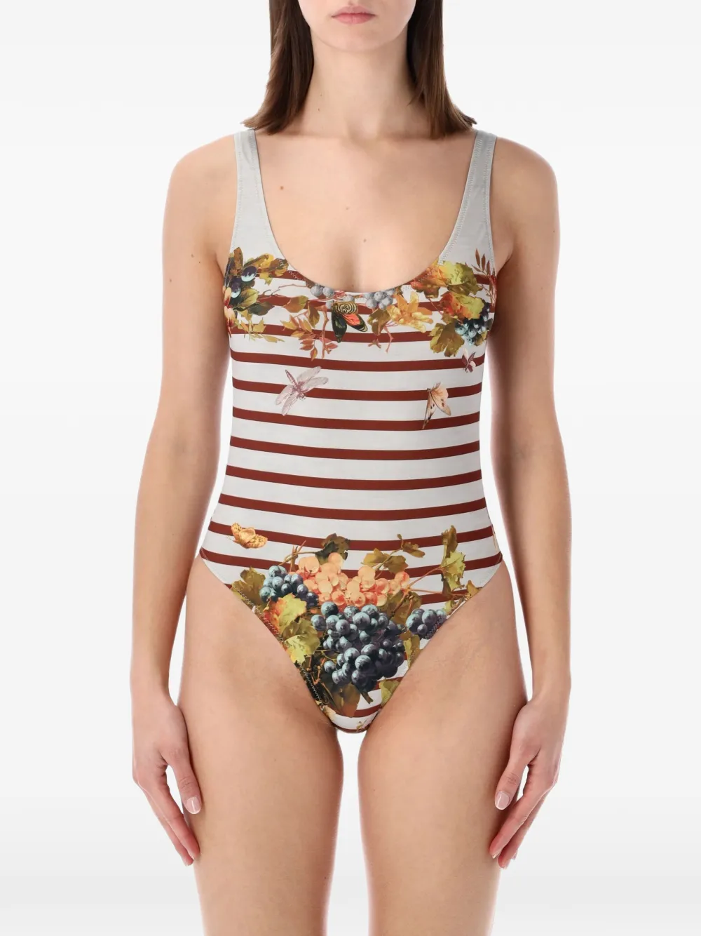 Jean Paul Gaultier Gestreept badpak met bloemen Wit
