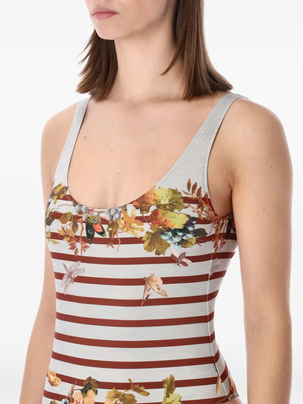 Jean Paul Gaultier Gestreept badpak met bloemen Wit
