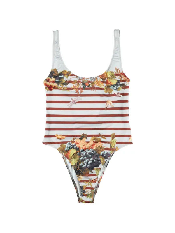 Jean Paul Gaultier Striped Floral Swimsuit in White