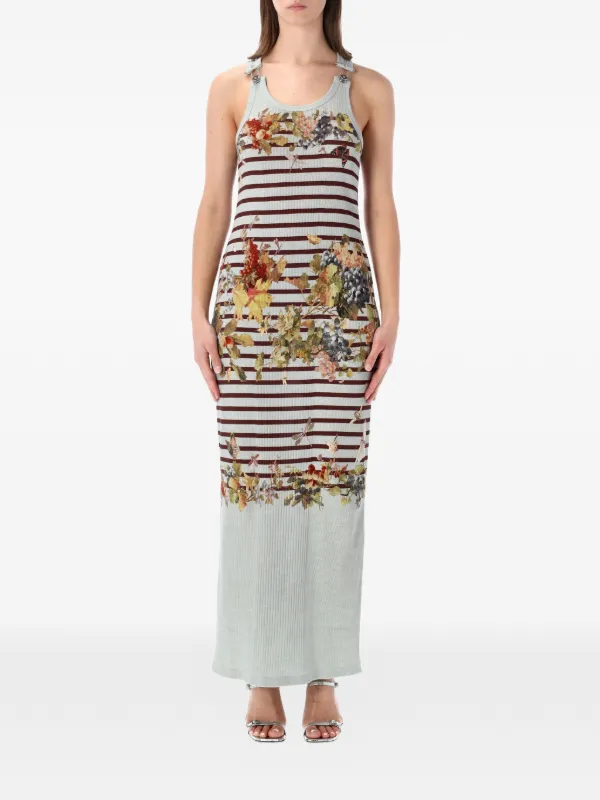 Jean Paul Gaultier Striped Floral-print Dress in Neutrals