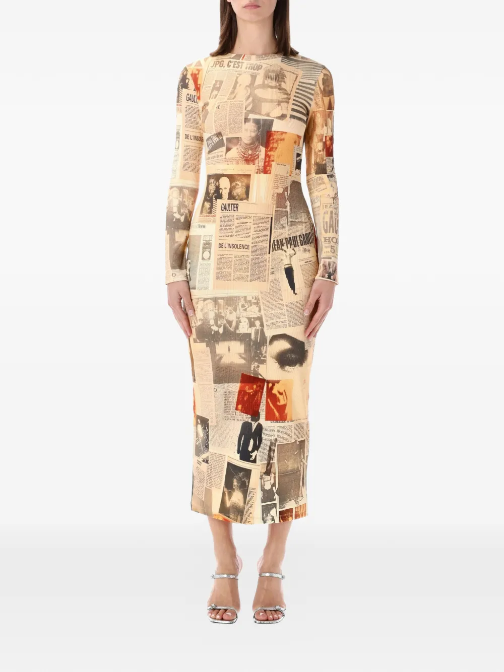 Jean Paul Gaultier rib journal midi dress - Toni neutri