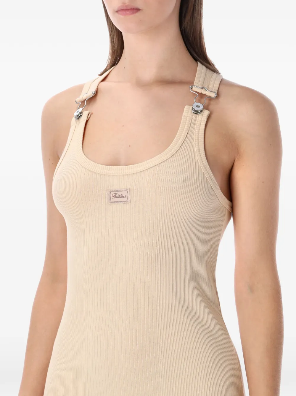 Jean Paul Gaultier Geribbelde mini-jurk met gesp Beige
