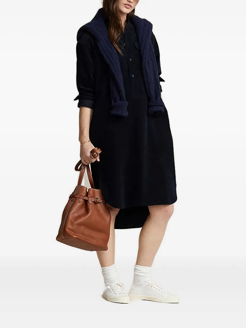 Polo Ralph Lauren Ribfluwelen blousejurk met zakken Blauw