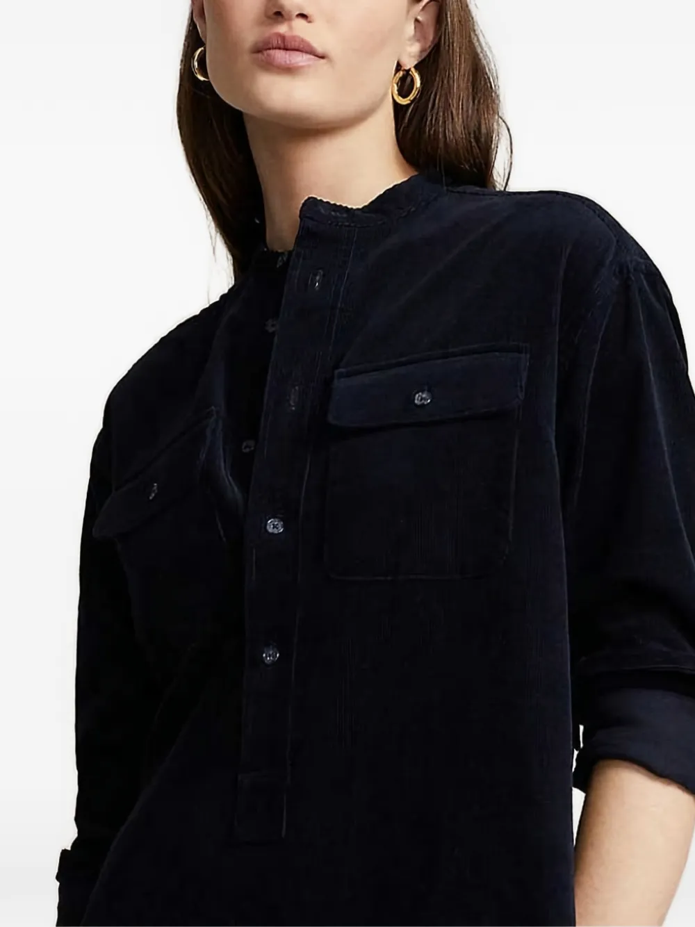 Polo Ralph Lauren Ribfluwelen blousejurk met zakken Blauw