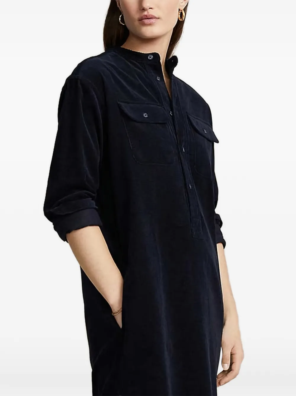 Polo Ralph Lauren Ribfluwelen blousejurk met zakken Blauw