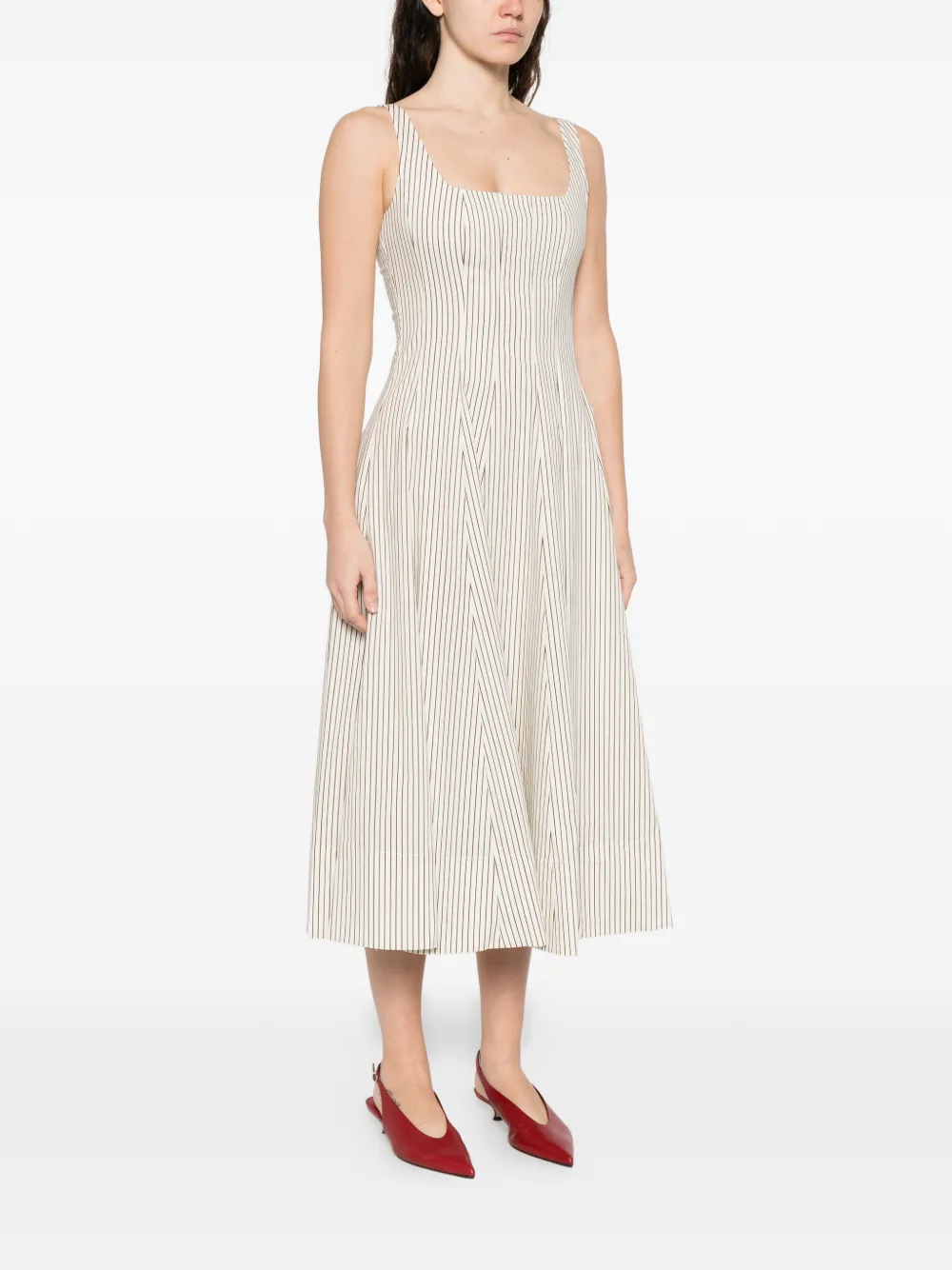 STAUD Gestreepte midi-jurk Wit