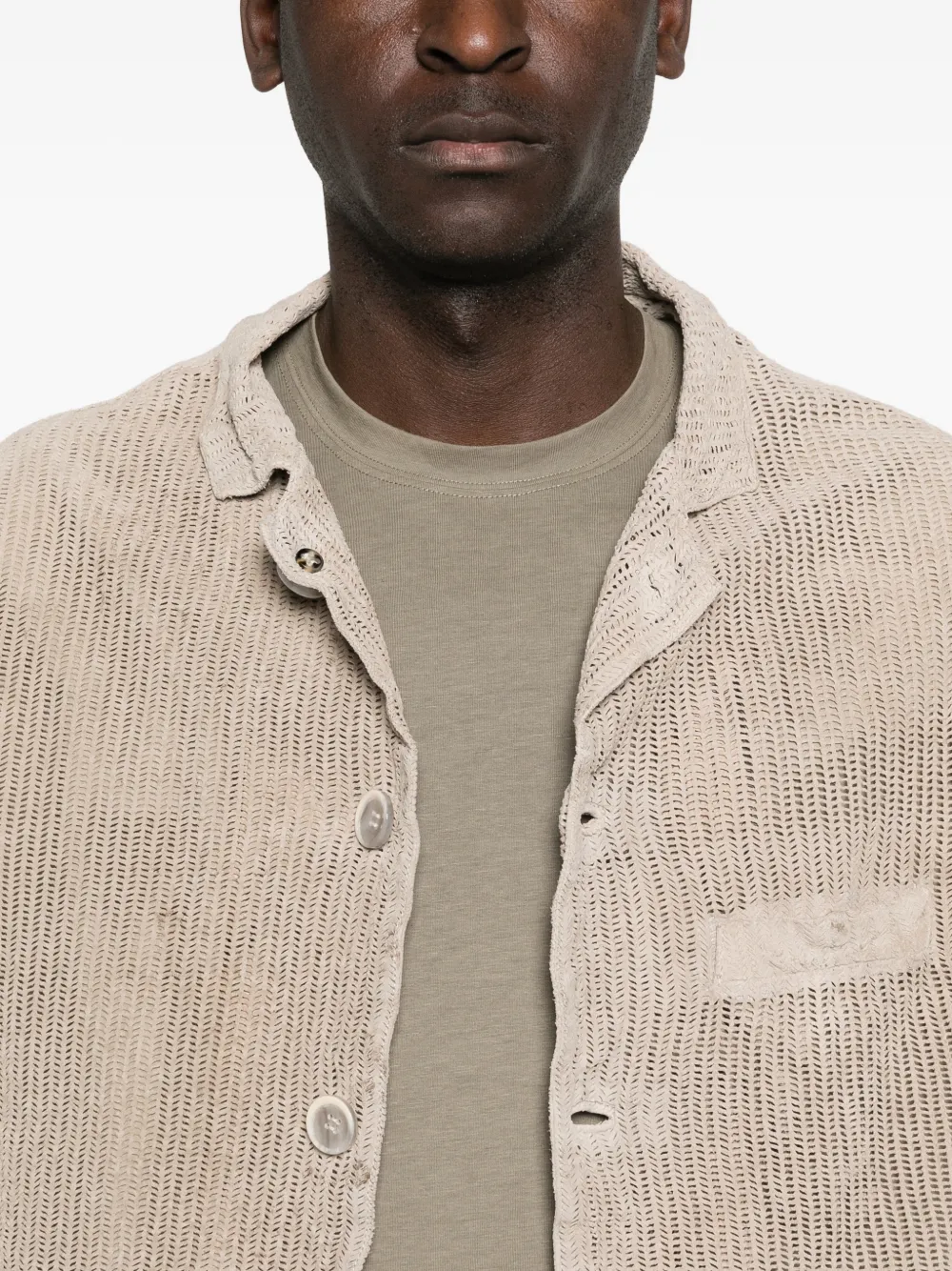 Pocketed Textured Leather Jacket