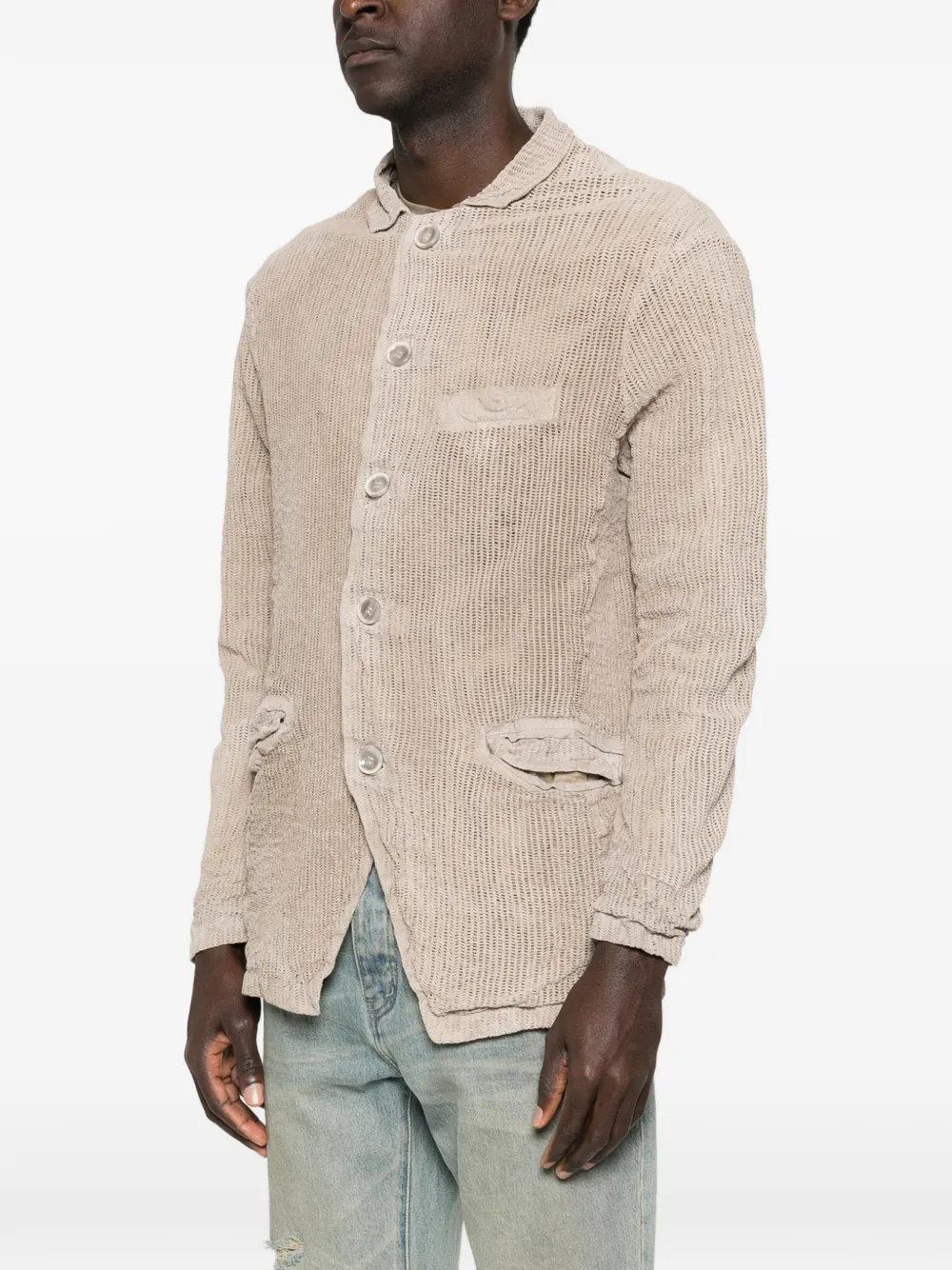 Pocketed Textured Leather Jacket