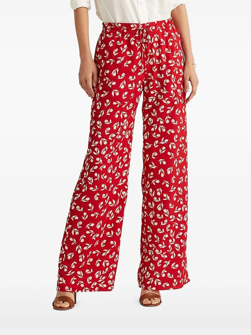 Lauren Ralph Lauren Pantaloni a fiori con coulisse - Rosso