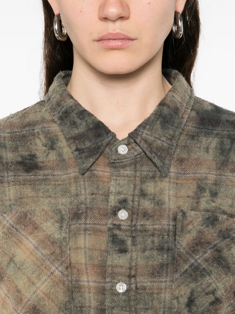 R13 Geruit blouse met borstzak Groen