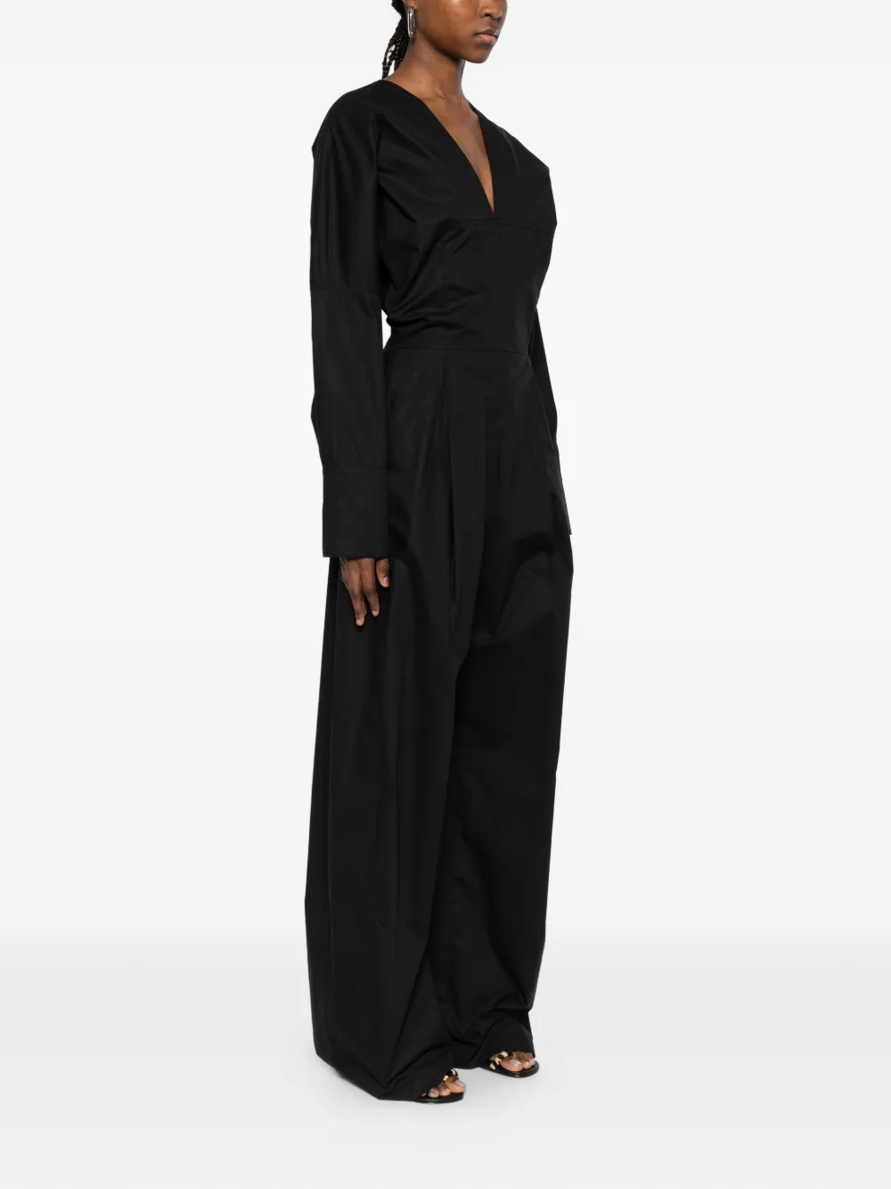  Thelatest V-neck Long-sleeved Jumpsuit - Black 
