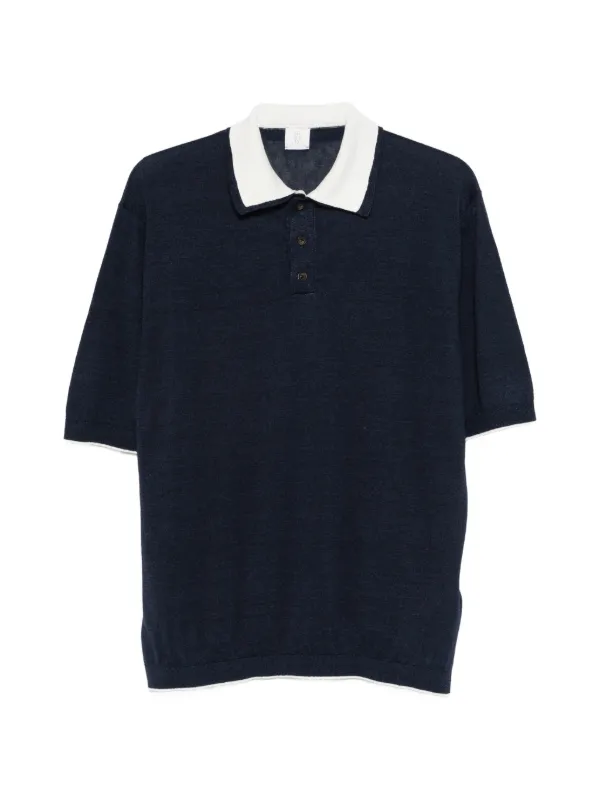 Eleventy Trim-collar Polo Shirt in Blue