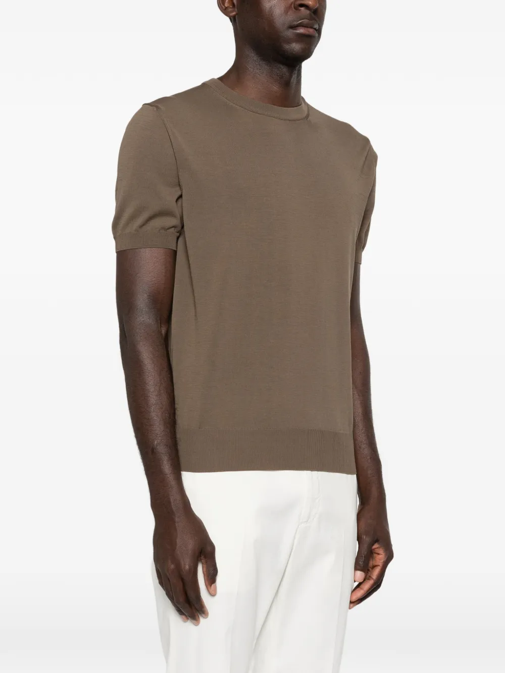 Canali T-shirt met ronde hals Bruin
