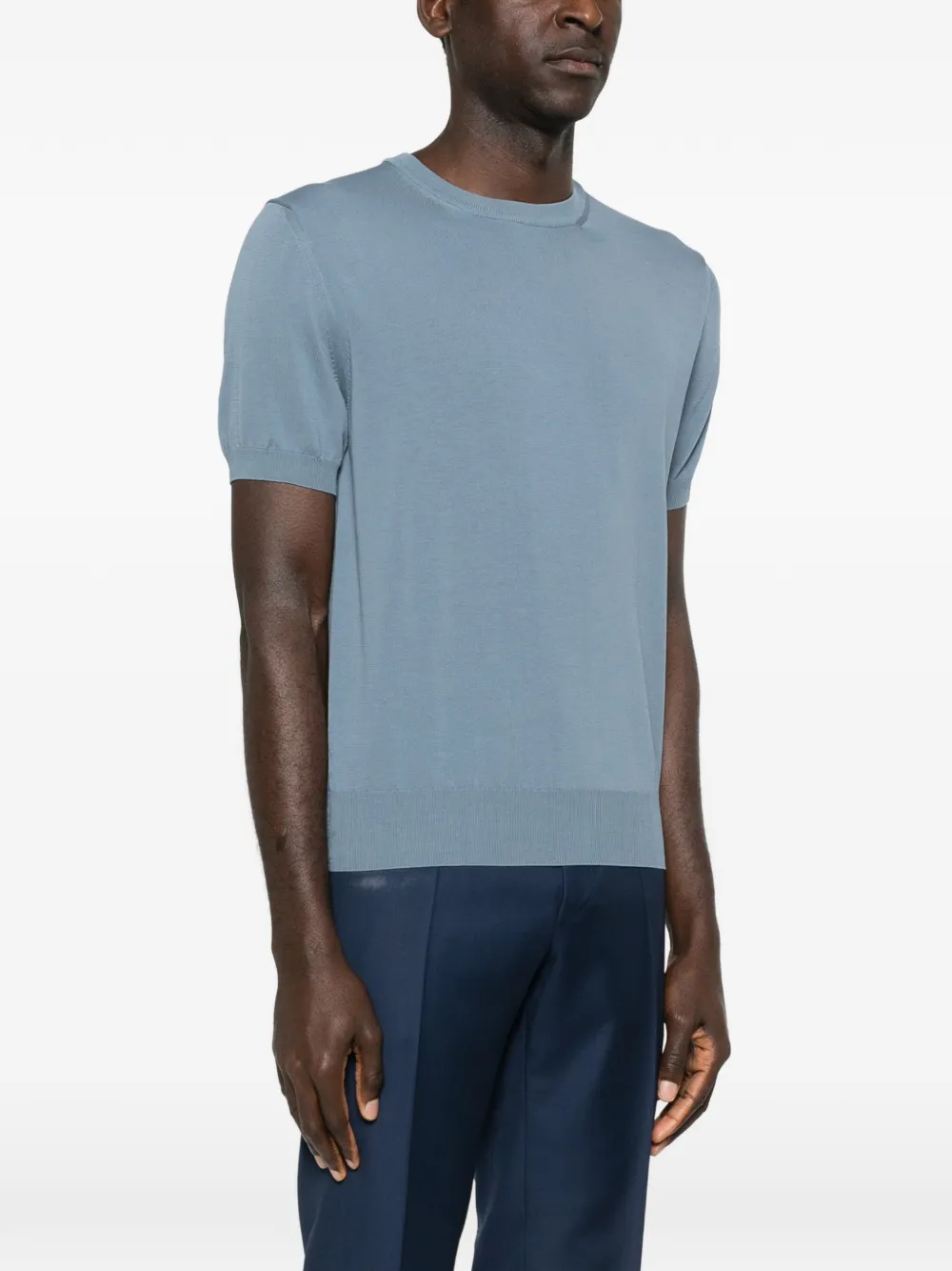 Canali Gebreid T-shirt Blauw