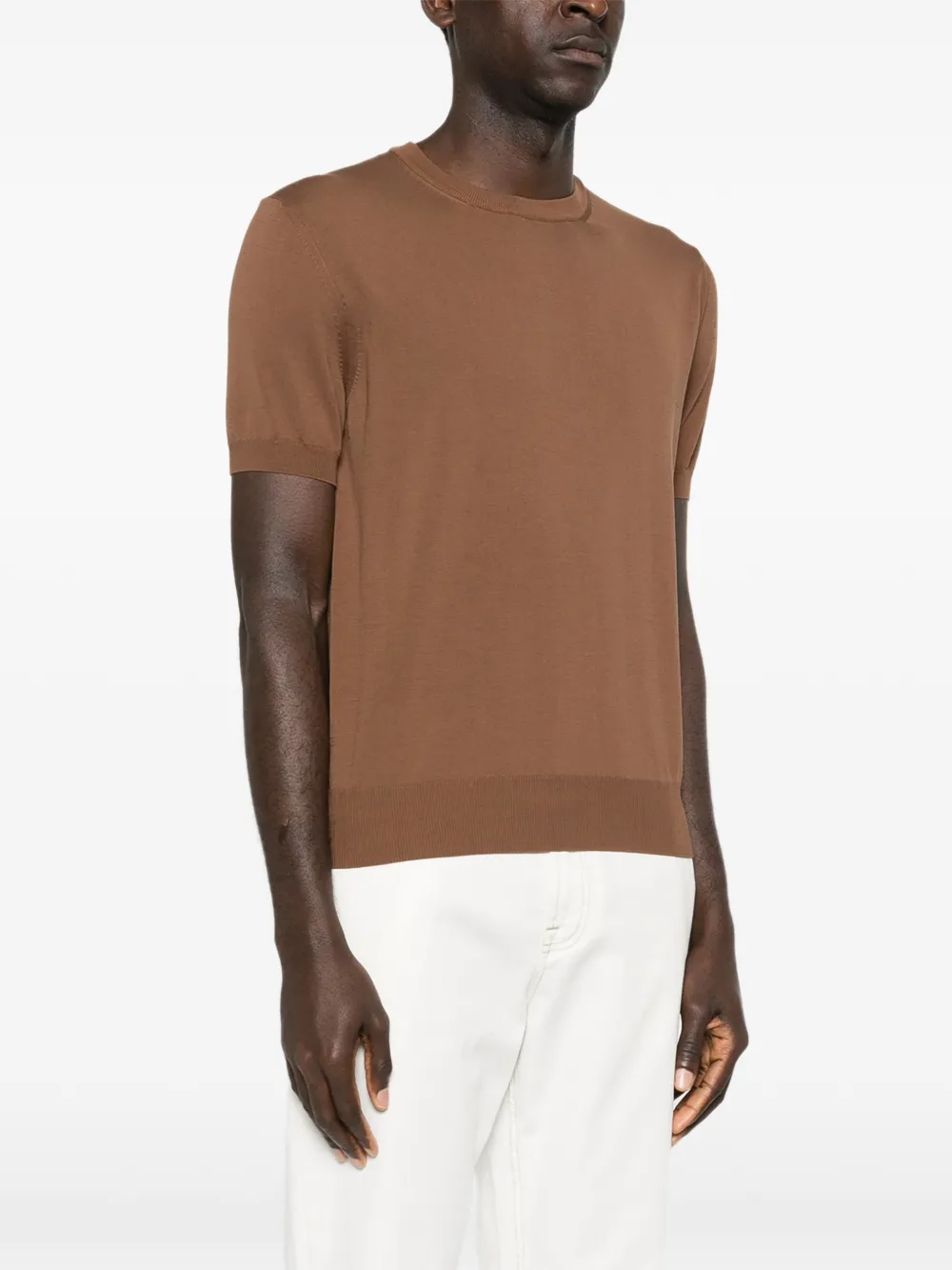 Canali Gebreid T-shirt Bruin
