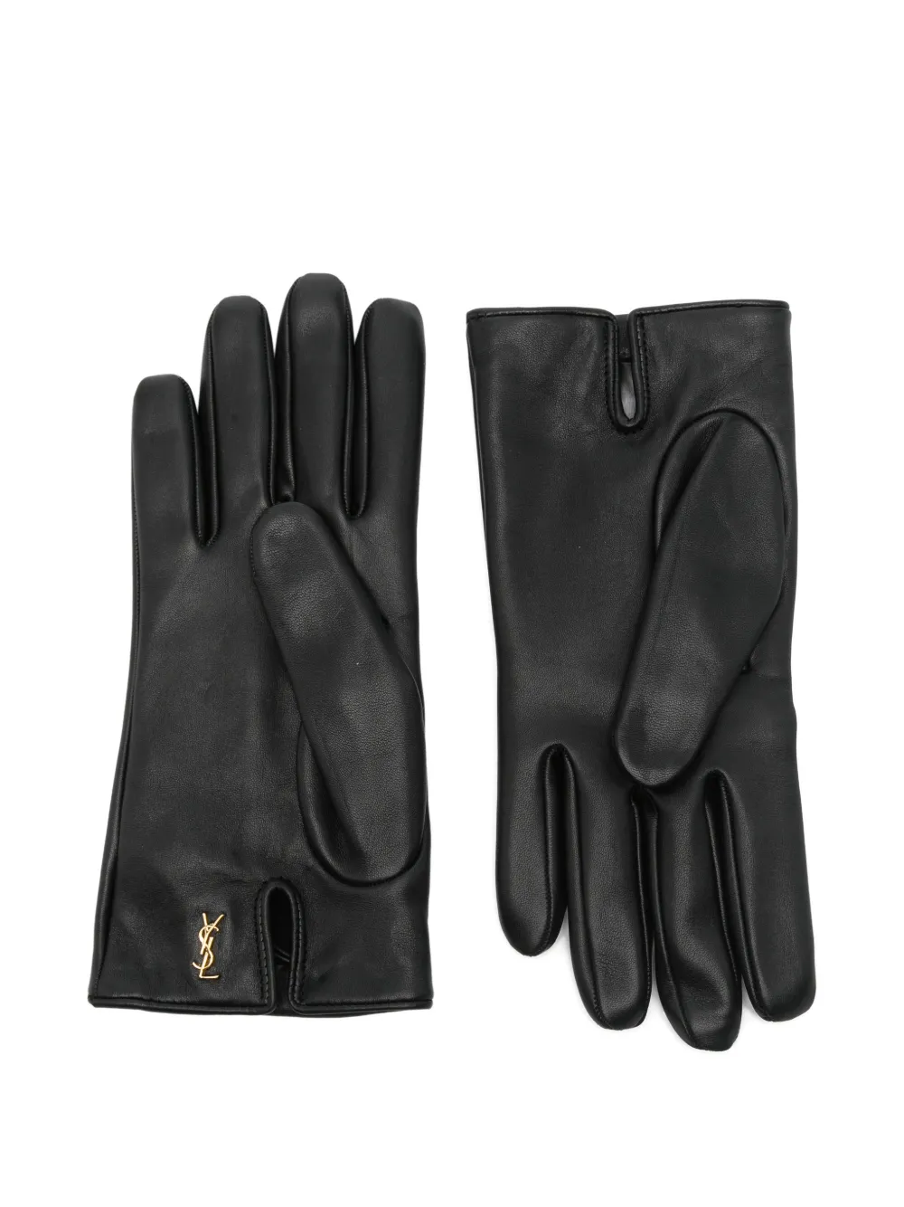  Saint Laurent Logo Leather Gloves - Black 