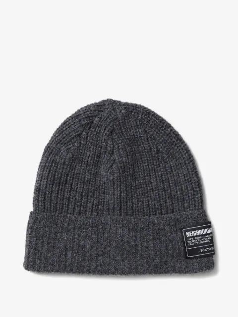 Neighborhood ribbed logo-patch beanie hat