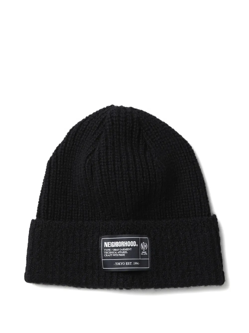 Neighborhood ribbed label beanie hat - Nero