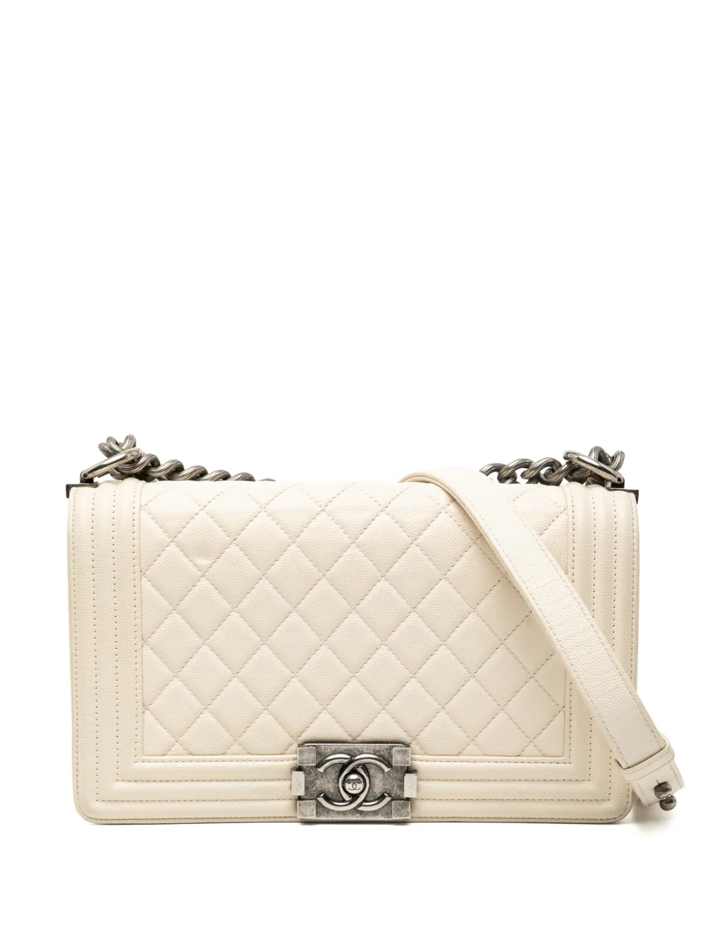CHANEL Pre-Owned 2016-2017 Old Medium Quilted Caviar Boy Flap crossbody bag - Bianco