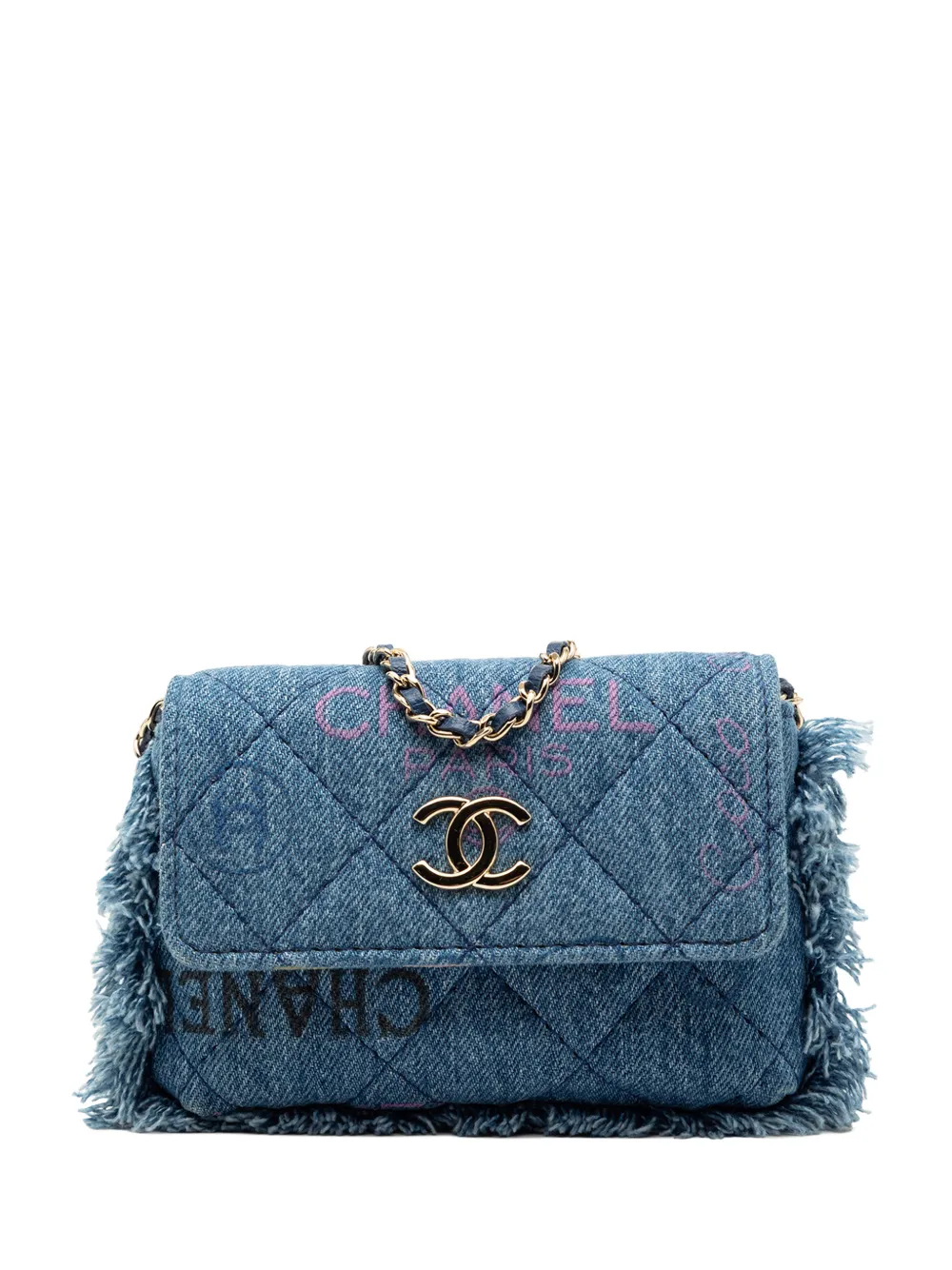 CHANEL Pre-Owned 2021 Fringe Denim Mood Clutch with Chain crossbody bag - Blu