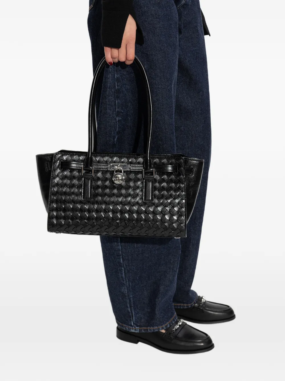  Michael Michael Kors Hamilton Moderne Leather Shoulder Bag - Black 