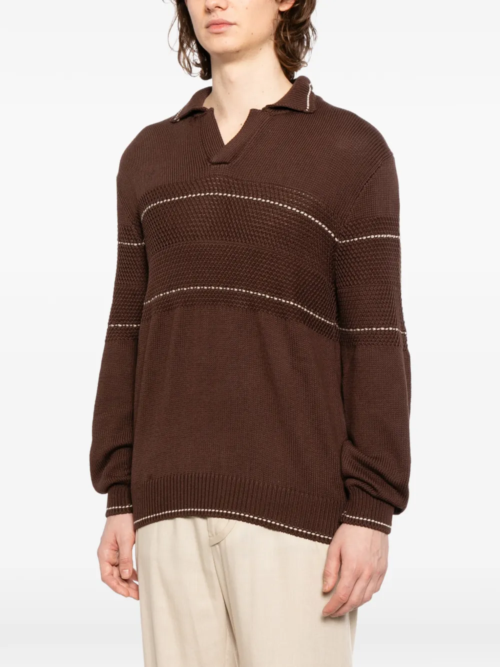 Canali Striped V-neck Jumper - Brown 