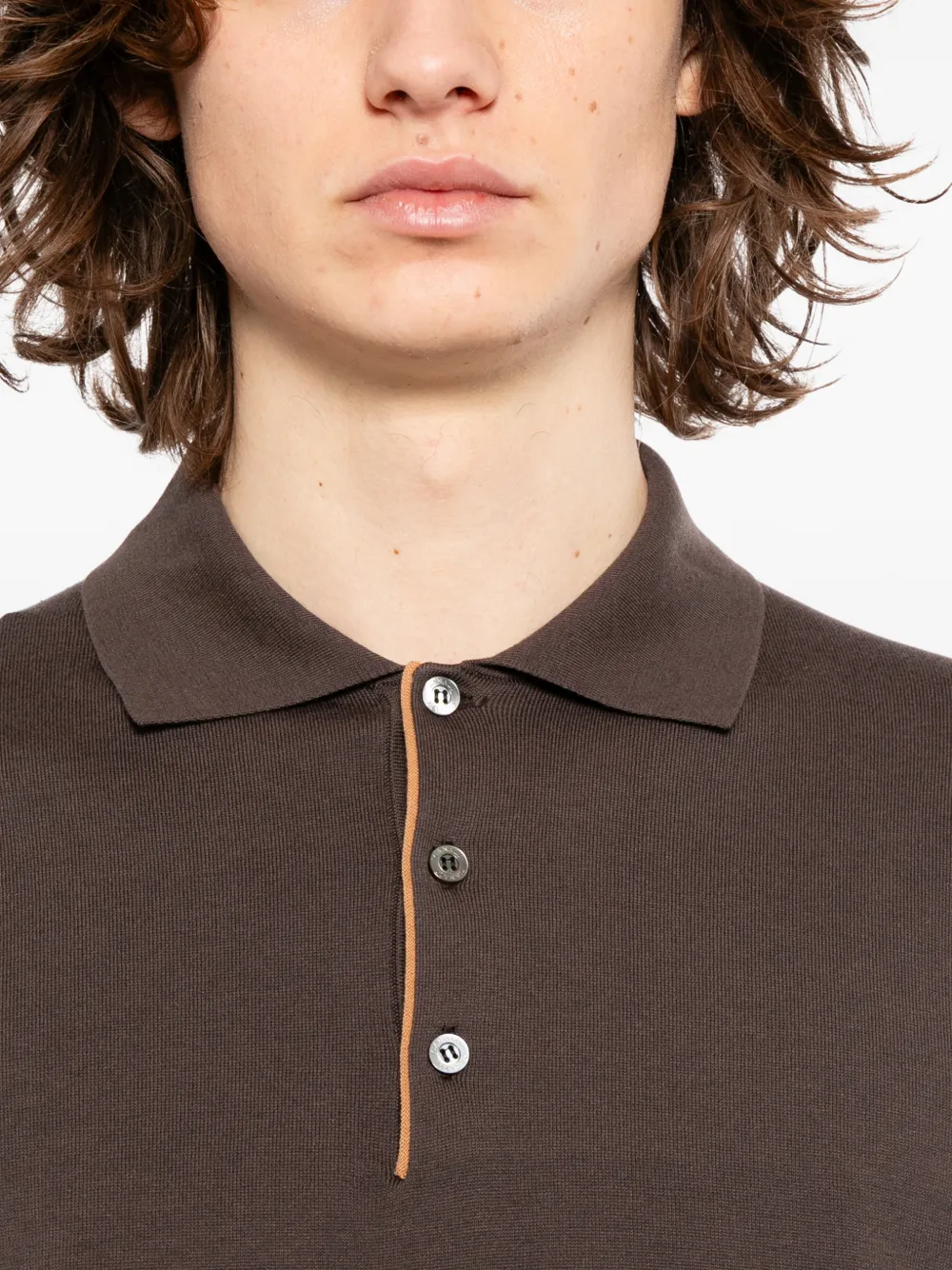 Canali Gebreid poloshirt Bruin