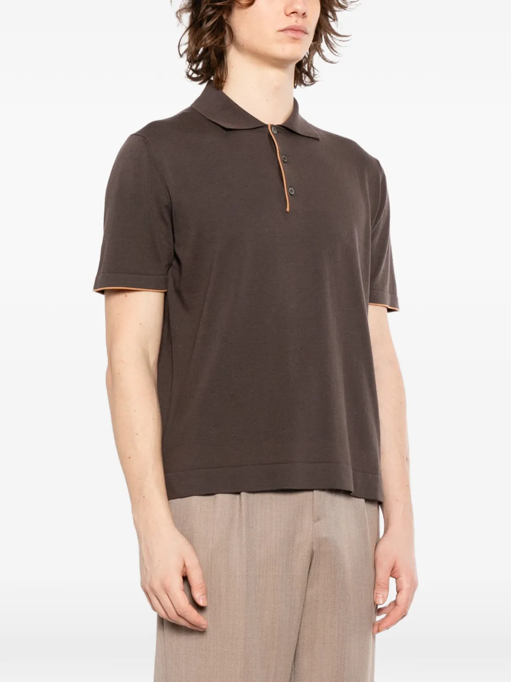 Canali Gebreid poloshirt Bruin