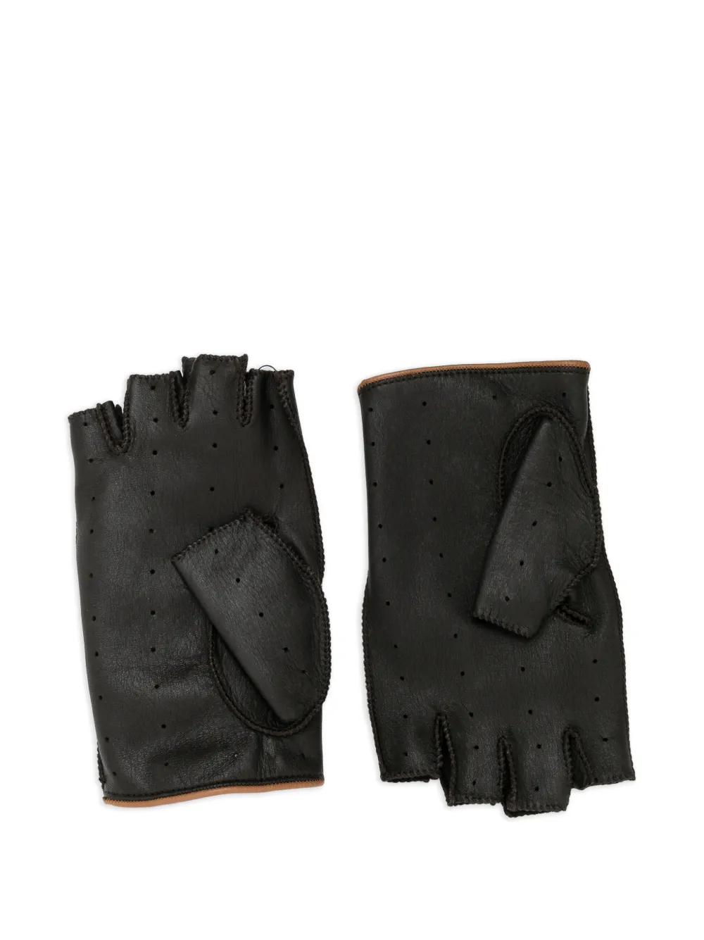  Canali Perforated Leather Gloves - Brown 