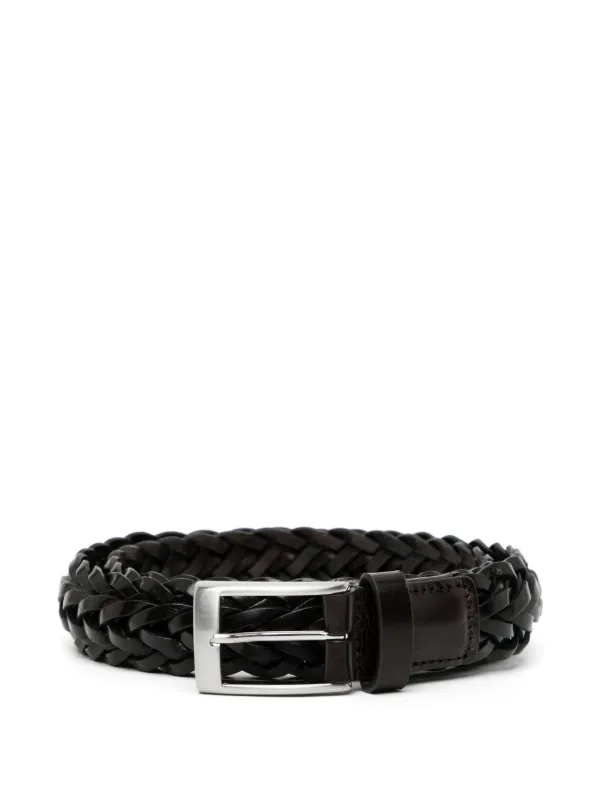 Canali Braided Leather Belt in Black