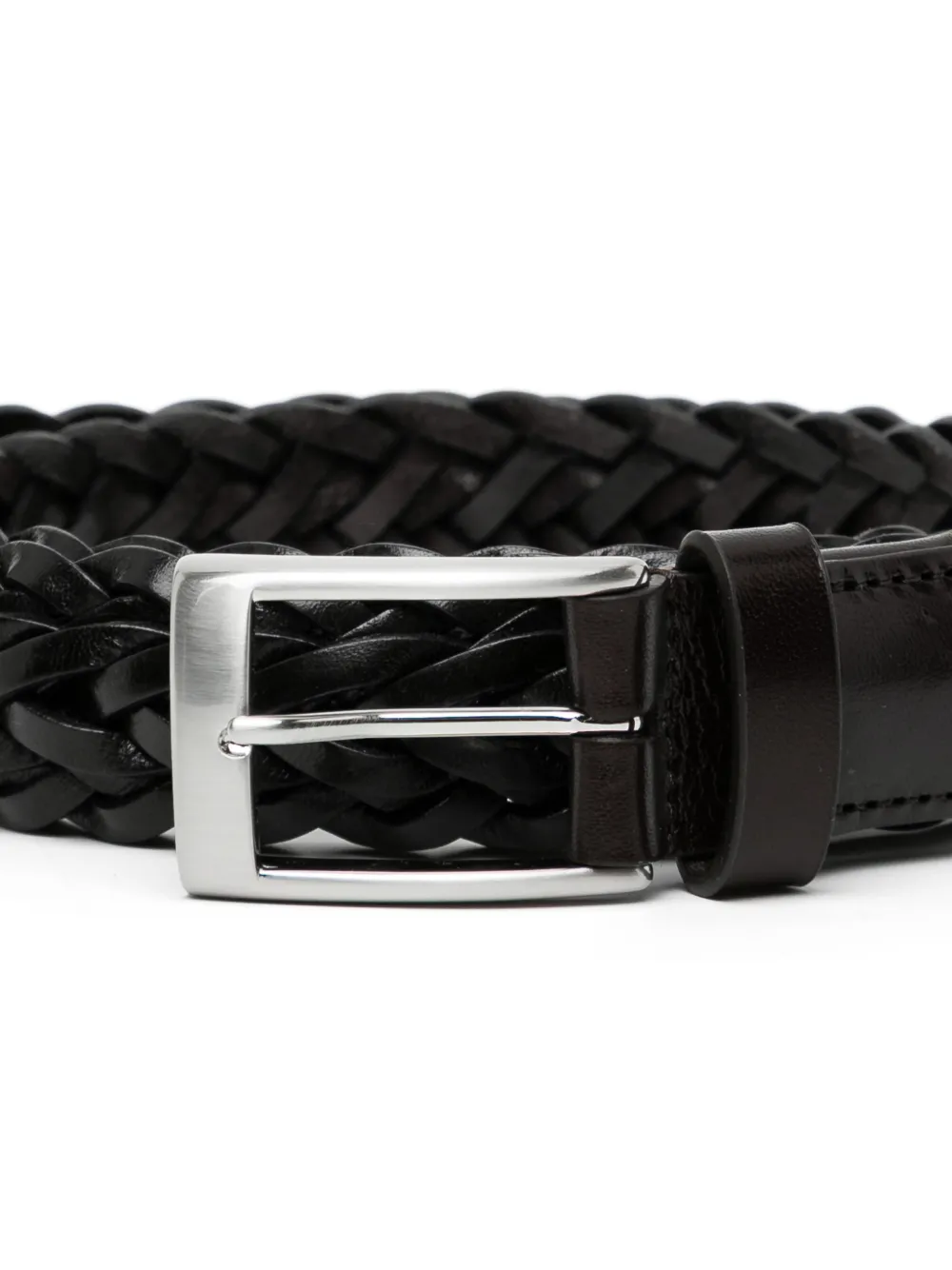  Canali Braided Leather Belt - Black 