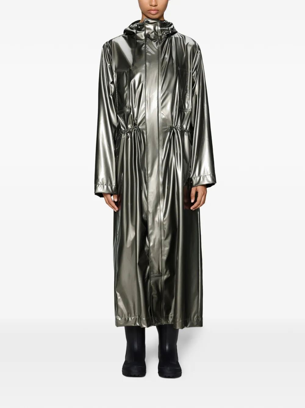  Rains Drawstring Hooded Raincoat - Silver 