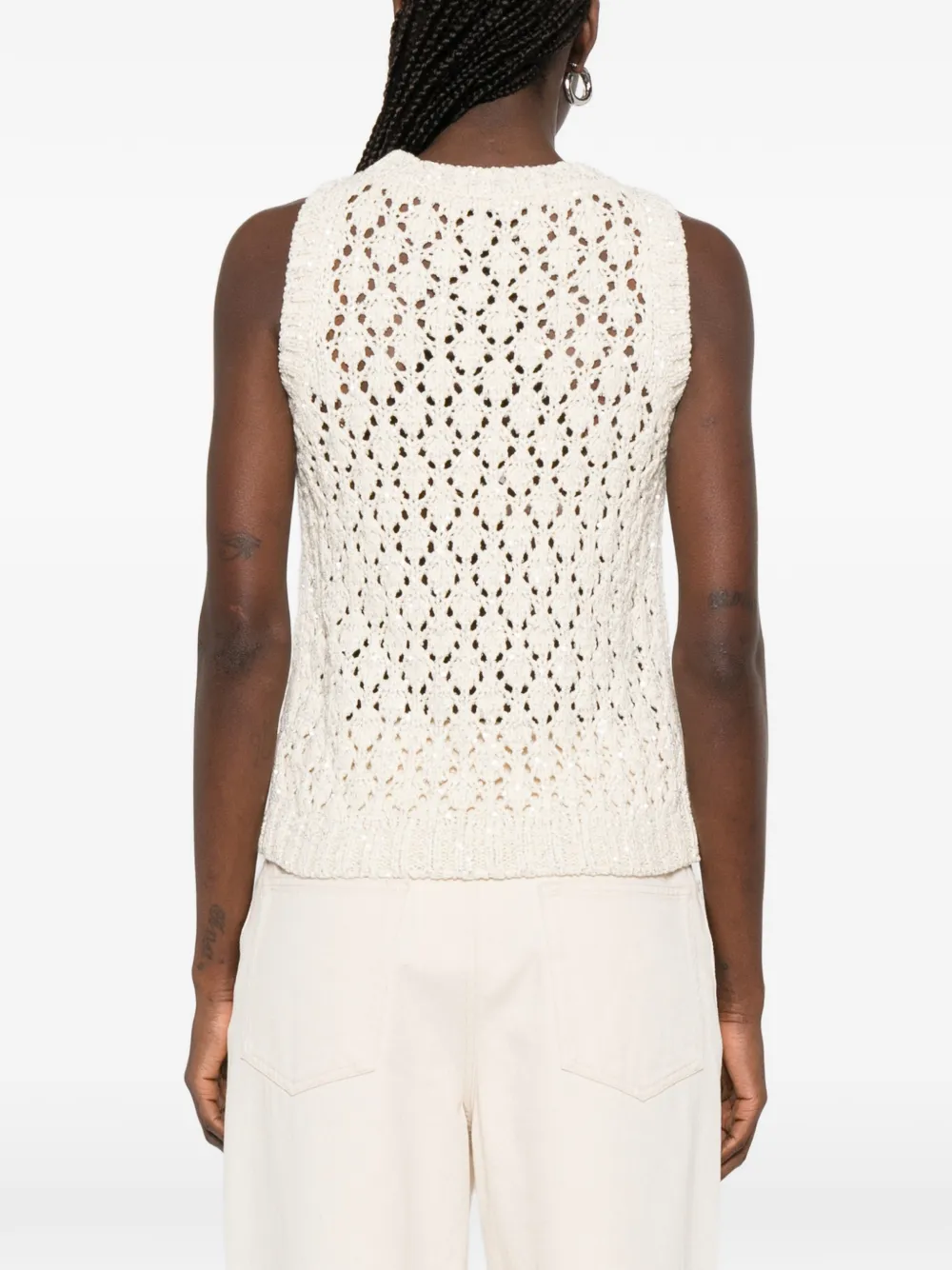 Fabiana Filippi Opengebreide spencer verfraaid met pailletten Beige
