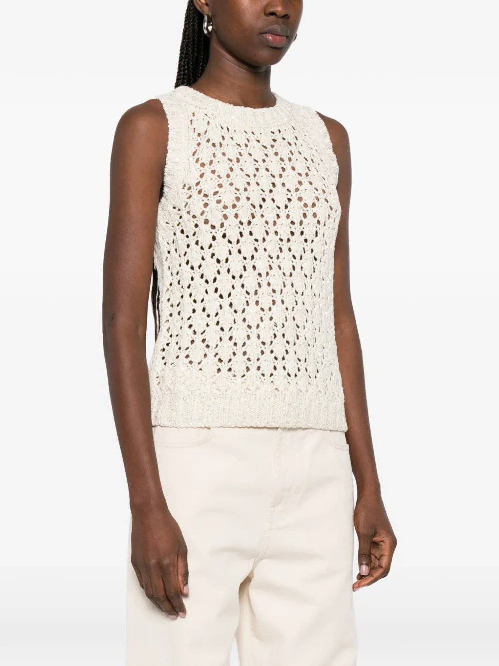 Fabiana Filippi Opengebreide spencer verfraaid met pailletten Beige