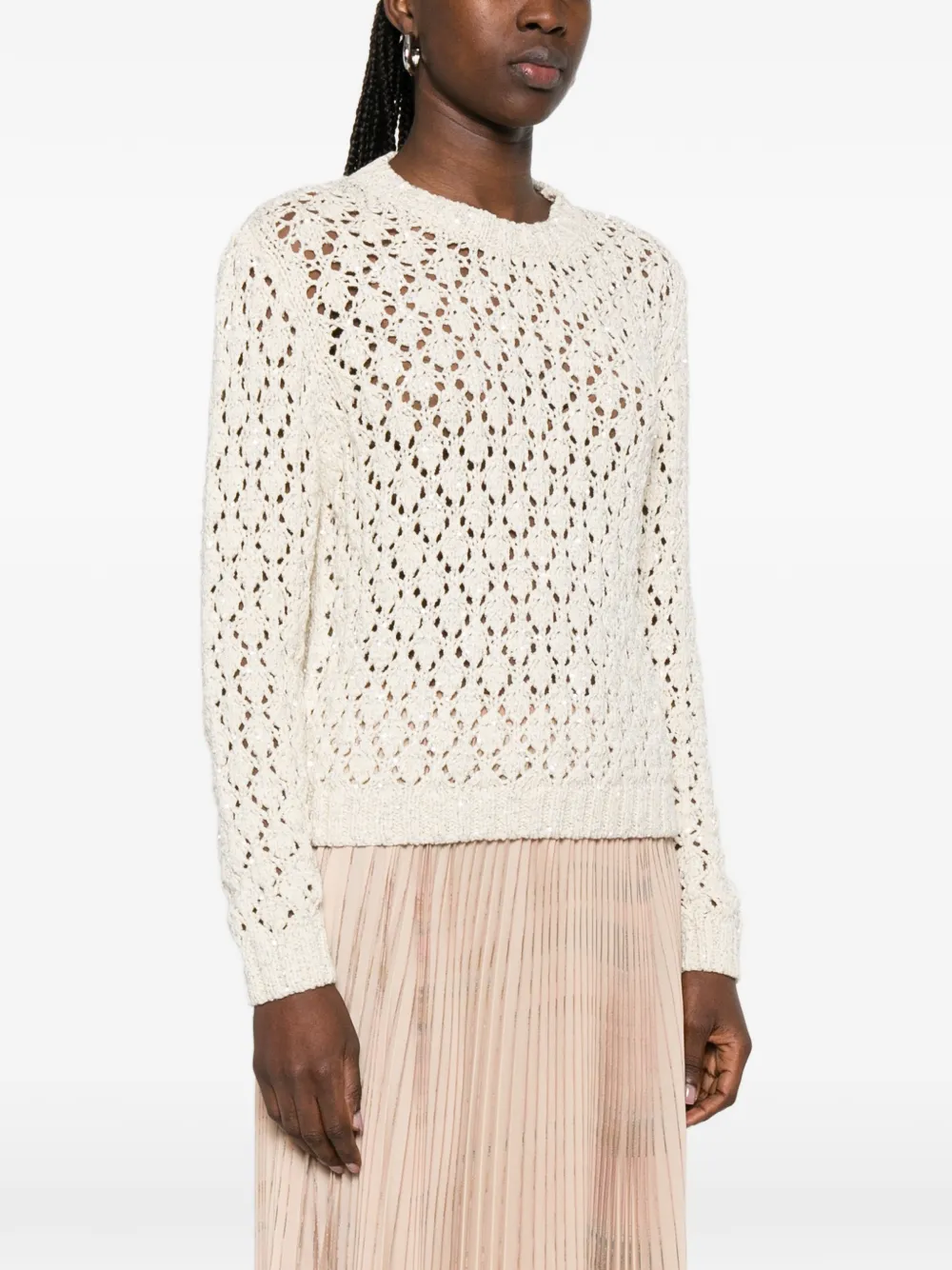 Open-Knit Crew-Neck Sweater