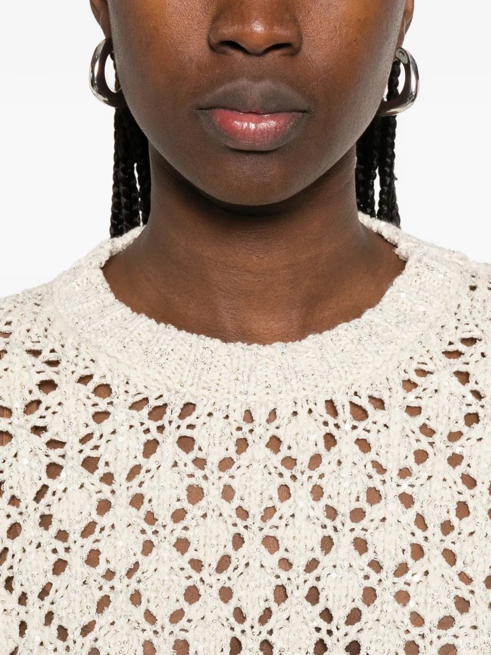 Open-Knit Crew-Neck Sweater