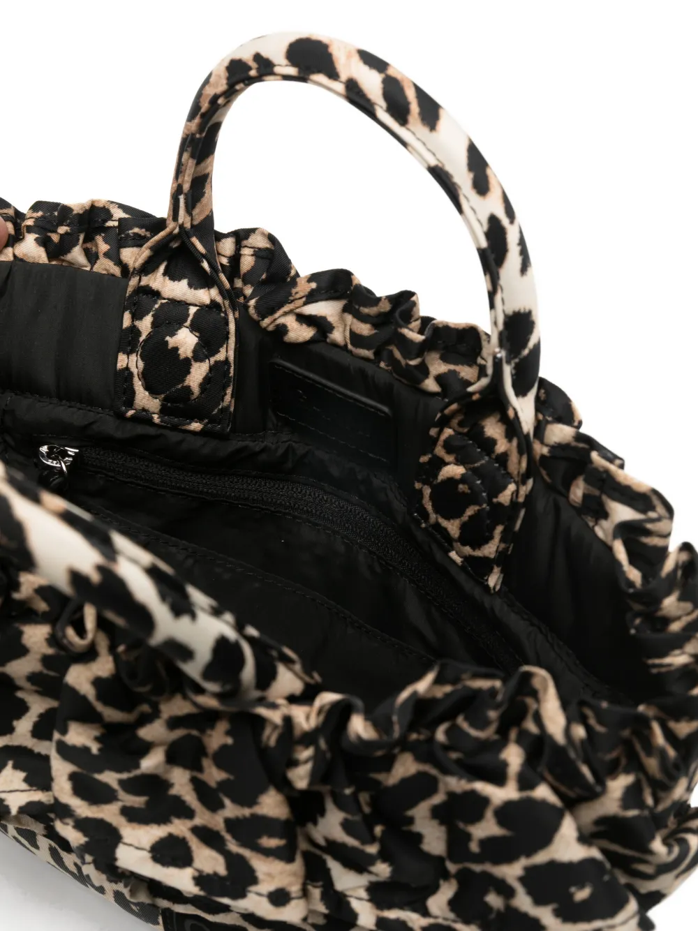 GANNI Shopper met ruches en luipaardprint Beige
