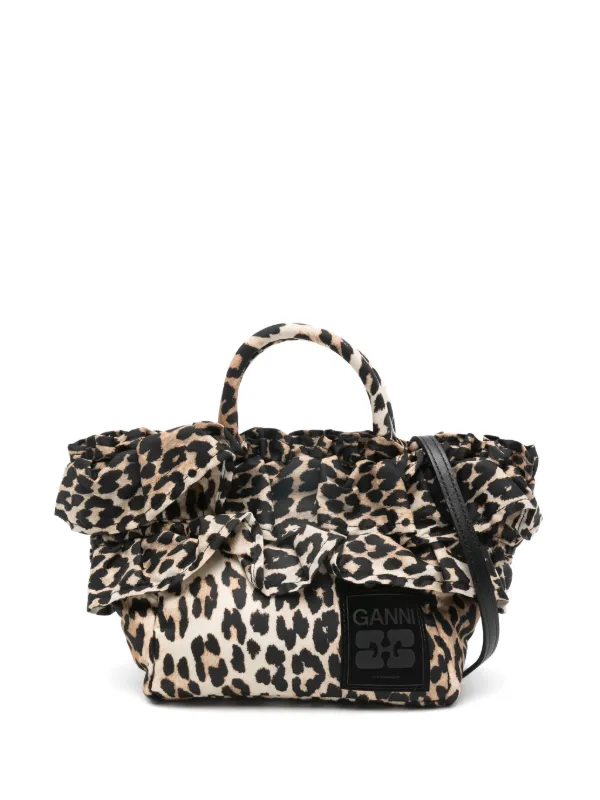 Ganni Ruffled-upper Leopard-print Tote Bag in Neutrals