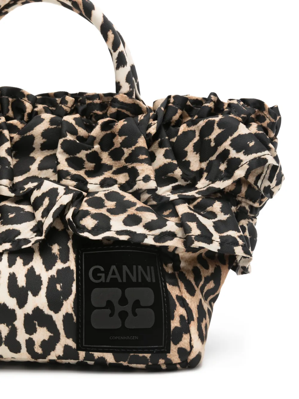 GANNI Shopper met ruches en luipaardprint Beige