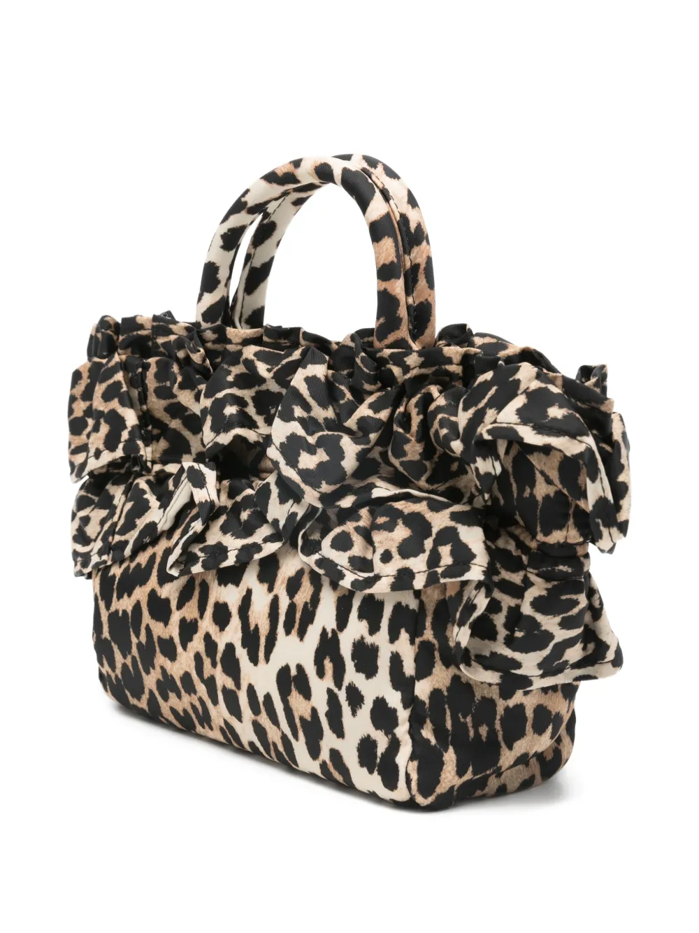GANNI Shopper met ruches en luipaardprint Beige