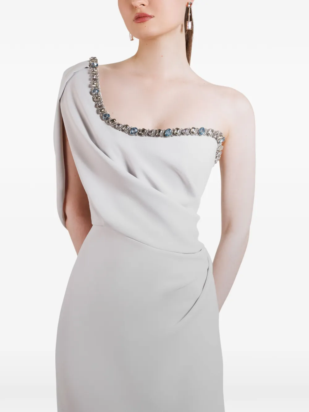  Gemy Maalouf Vestido Largo De Una Sola Manga Con Cuentas En El Cuello - Gris 