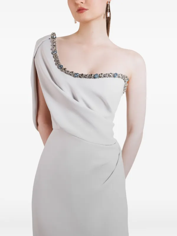 grey beaded maxi dress Long Grey Beaded Party Dress: Elegant V Neck Guest Dress