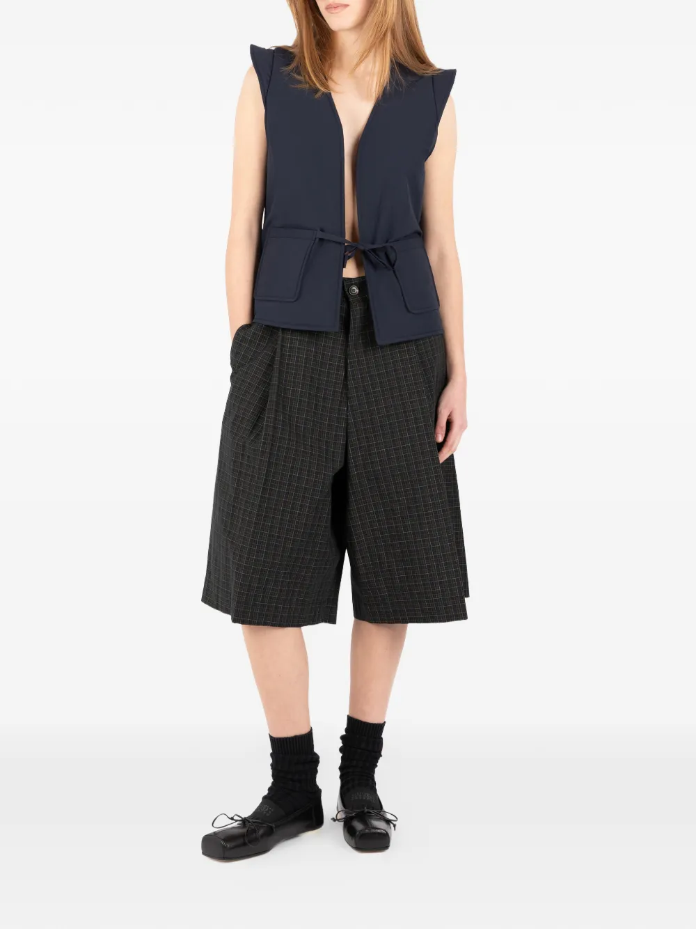 Société Anonyme Geruite geplooide shorts Grijs